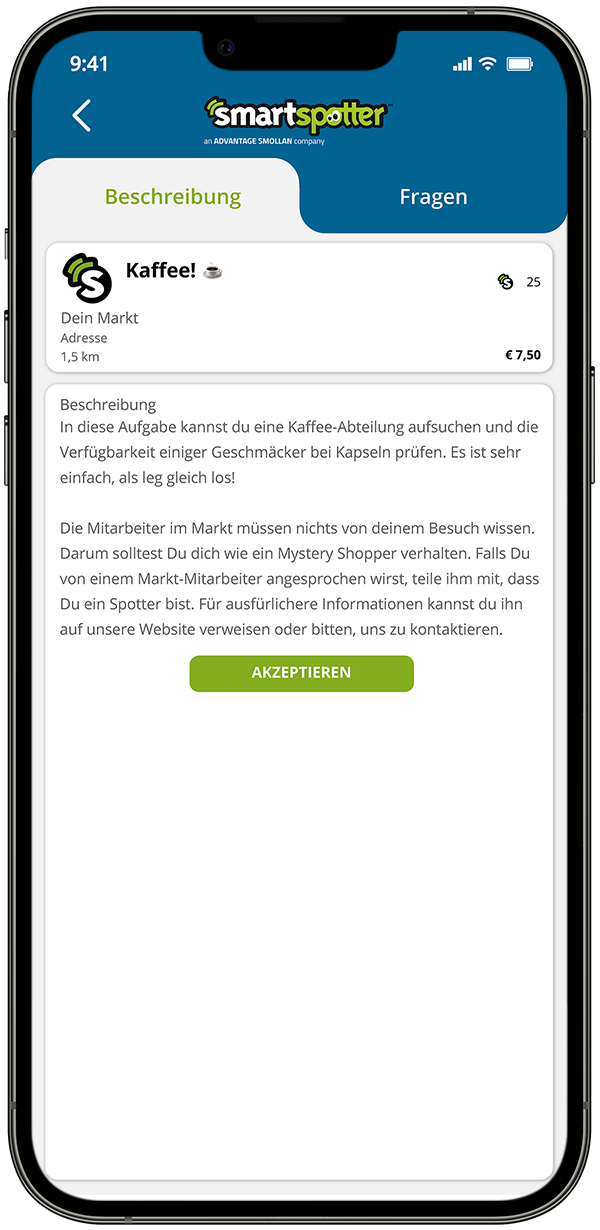 SmartSpotter app Assignment Accept Deutsch